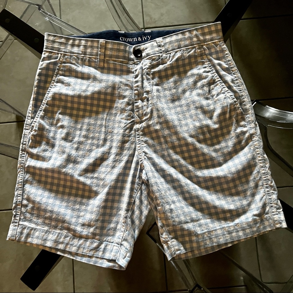 Crown & Ivy™ Blue Gingham Flat Front Madras Shorts sz 30